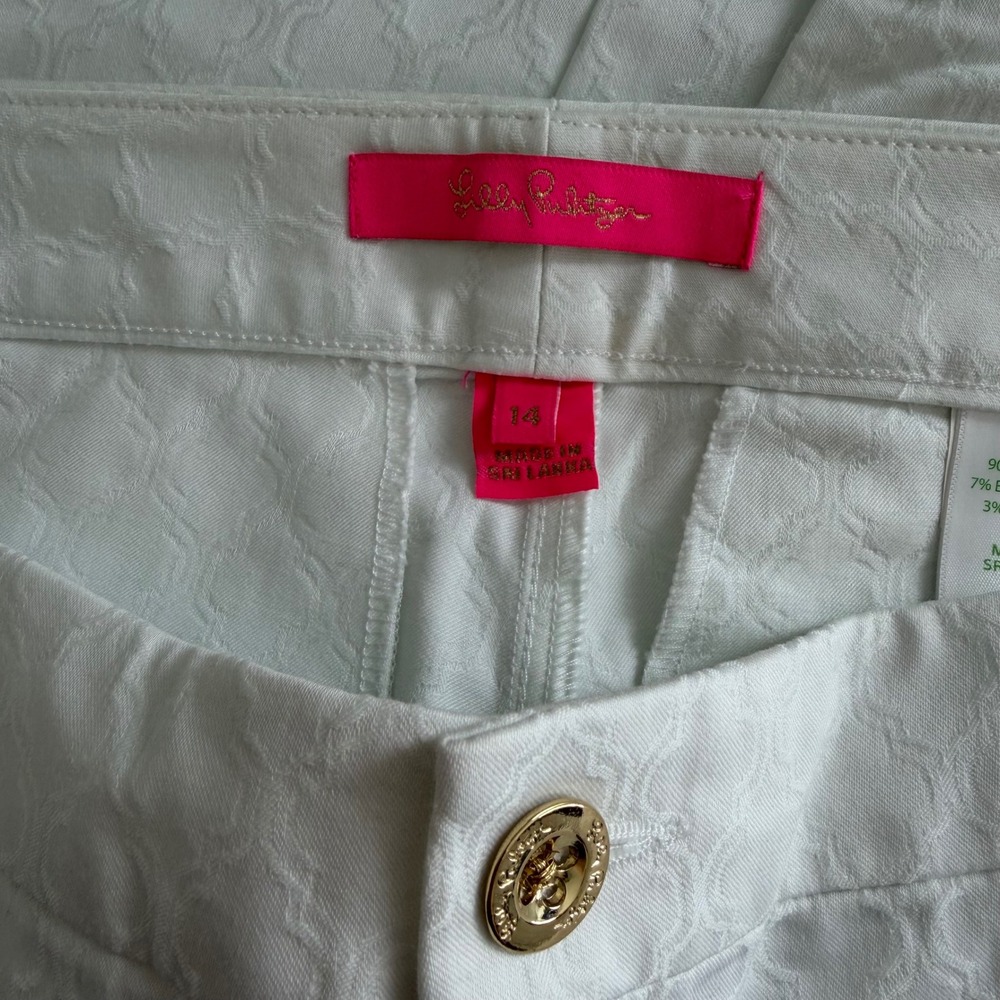 Lilly Pulitzer Kelly White Jacquard Ankle Pants Sz 14 Geometric Quatrefoil 20243 - Picture 4 of 7